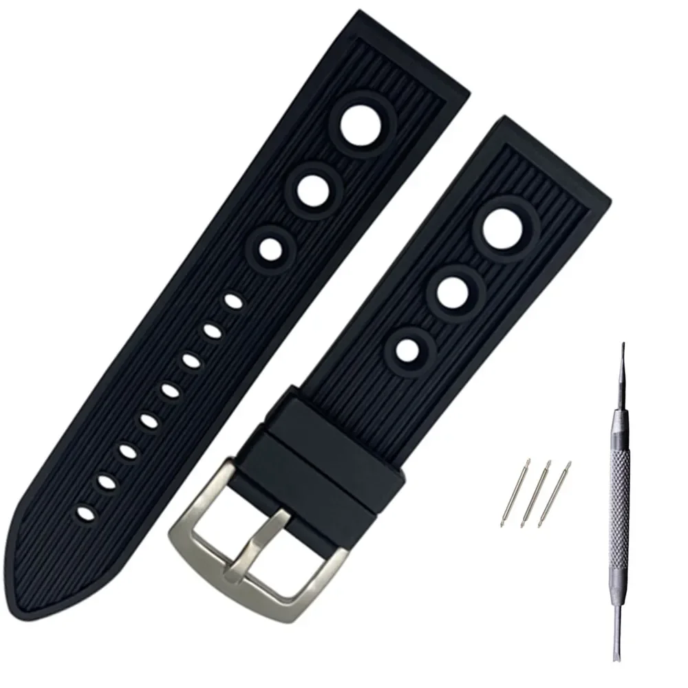 Nature Rubber 22mm Black Watchband Bracelet strap Watch band Strap