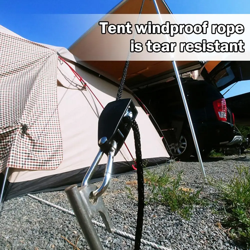 

2/4m Camping Tent Cord Adjuster Wind Rope Tie Down Fastening Awning Rope Tightener Pulley Ratchet Reflective Buckle P9M3