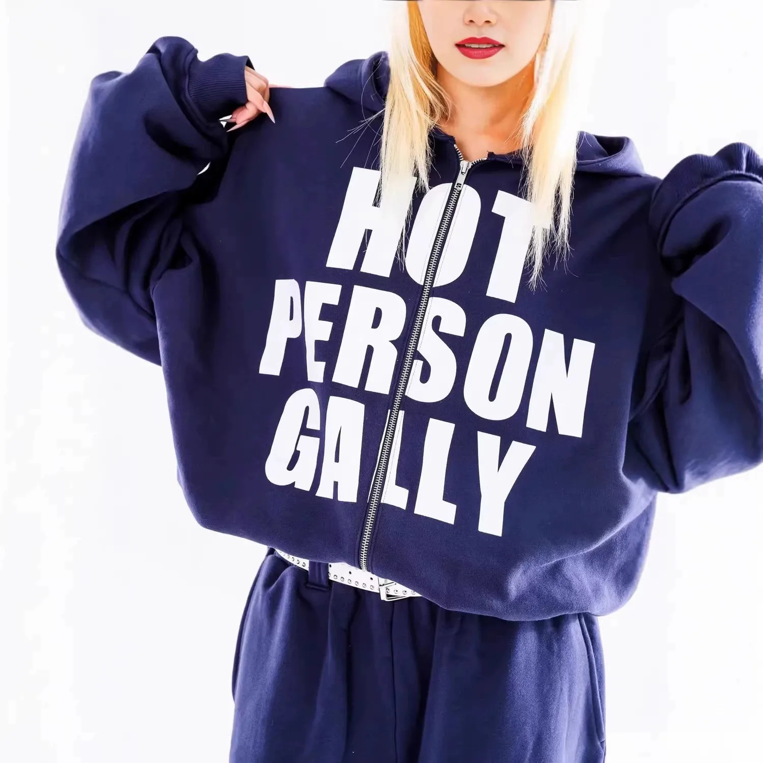 Harajuku Full-Zip Design Leisure Hoodie Edgy Streetwear Y2K Aesthetic Commute Women's Oversized Sweatshirt Autumn Winter Models - view 4