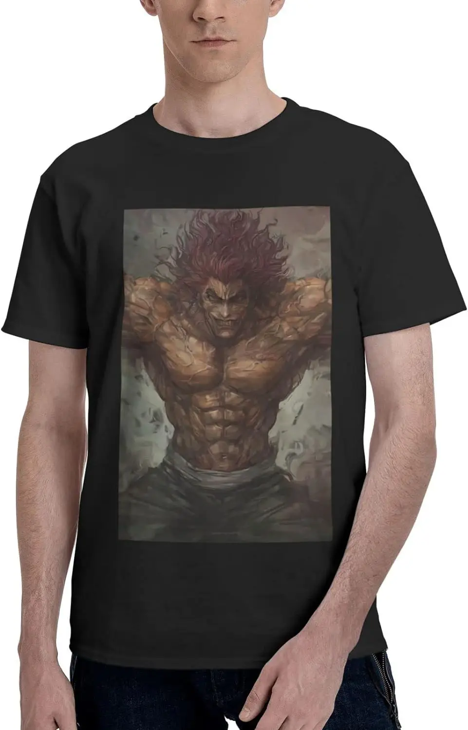 

Футболка Yujiro Hanma мужская с аниме Baki The Grappler, летняя хлопковая Удобная футболка с круглым вырезом и коротким рукавом