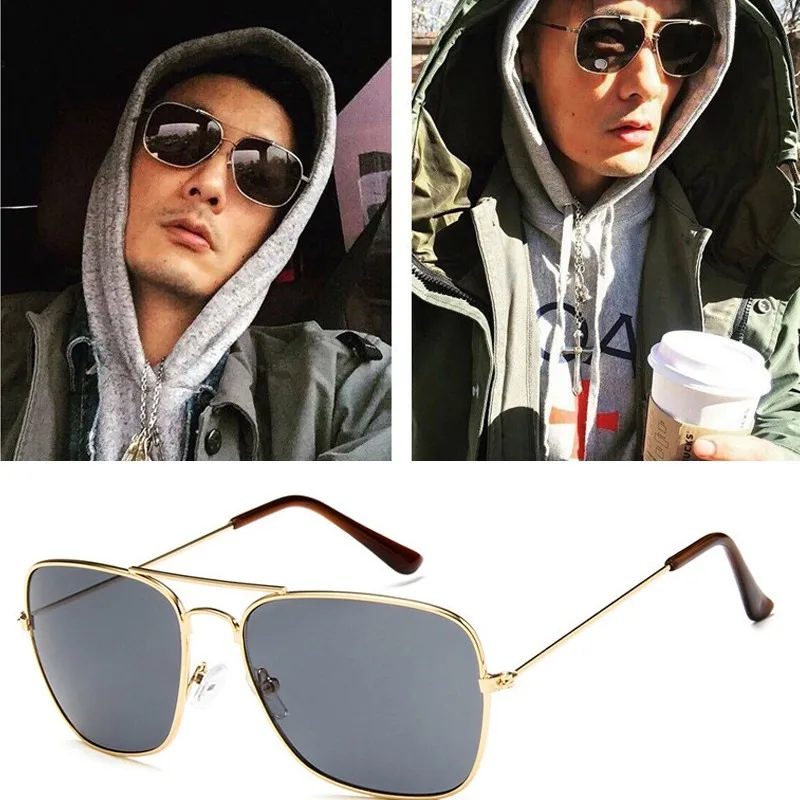 Herren Quadratische Flache Gläser Aviator-Sonnenbrille Markendesigner