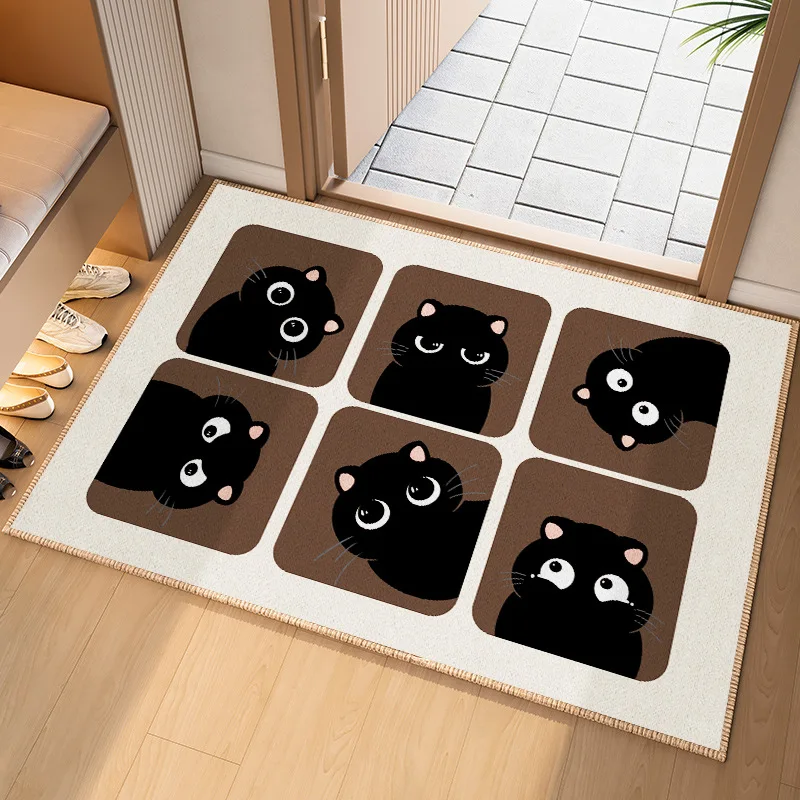 Teppich mit Cartoon-Schwarz-Katzenmuster, minimalistisches Design, rutschfeste Fußmatte mit Pfotenabdrücken für den Eingangsbereich, Heimdekoration, Bodenmatte
