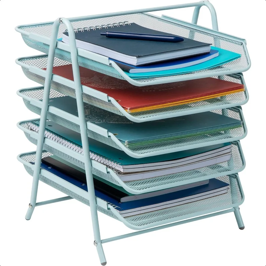 

Mind Reader 5Tier Paper Tray Desktop Organizer File Storage Office Metal Mesh 11.75 L x 14 W x 15 H Blue