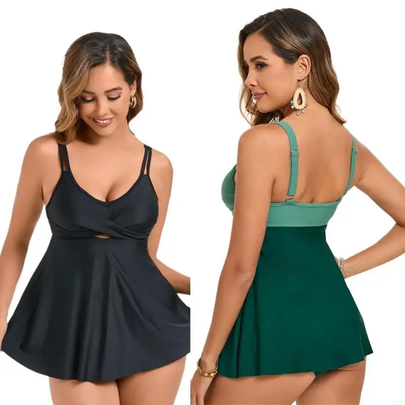 

X9FF Women Swim Dress Ladies Swimsuit Two Pcs Swimwear Hollows Out Bathing Suit