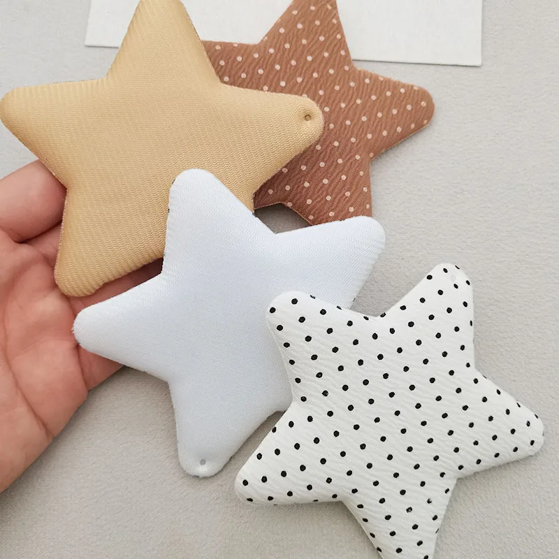 10Pcs 10cm Polka Dot Fabric Star Shape with Pre-Punched Hole, DIY Sewing Applique Accessories for Hats Clothing Bags Ornament Cr