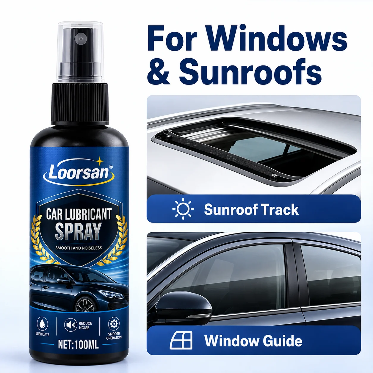 Loorsan Car Lubricant Spray Window Sunroof Track Lubricant Noise Reduction Smooth Care For Cars Motorcycles Bikes 100ML