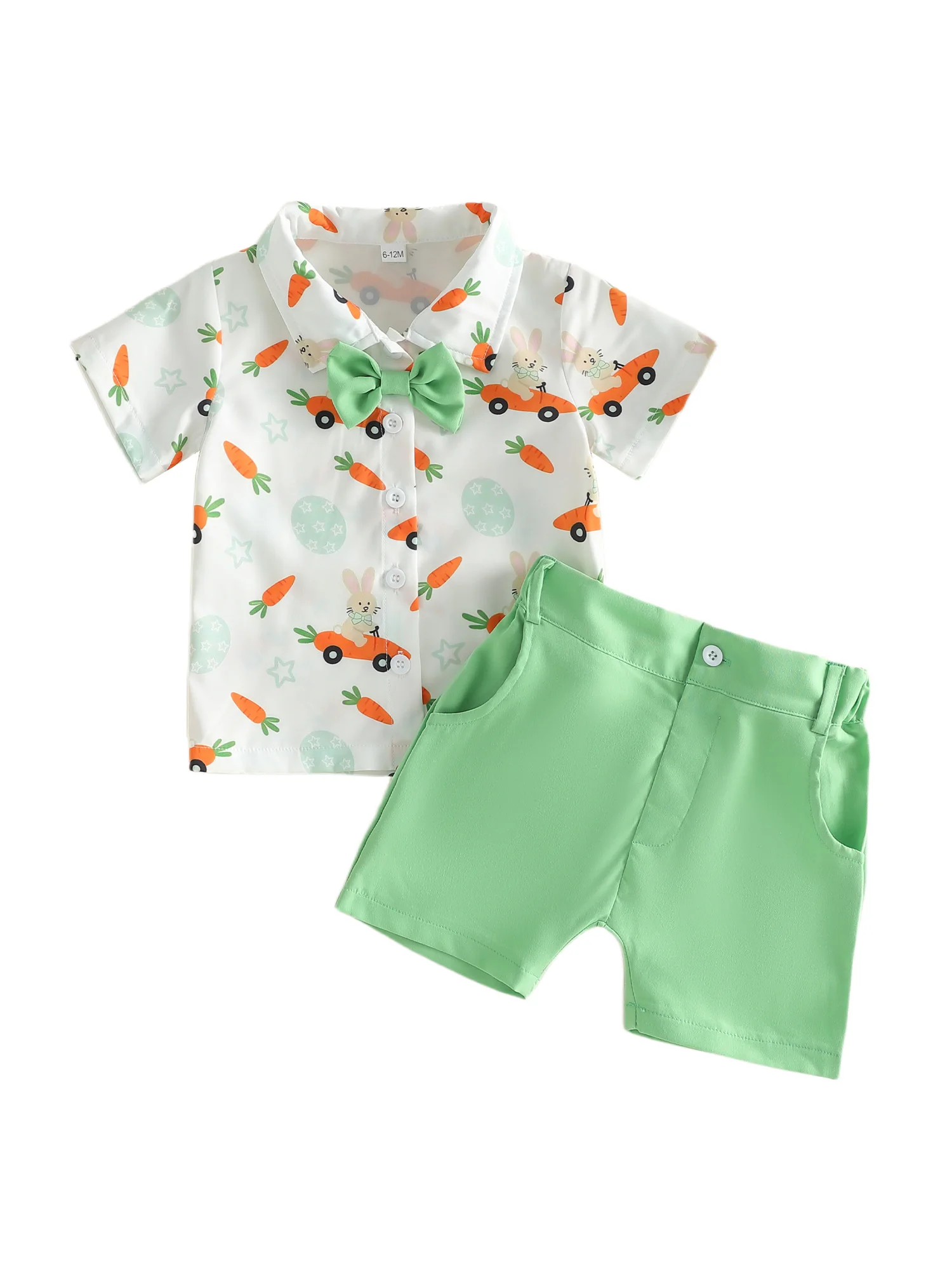 

Пасхальные комплекты из двух предметов для девочек, летние топы и шорты с короткими рукавами и отложным воротником с принтом кролика и моркови для малышей