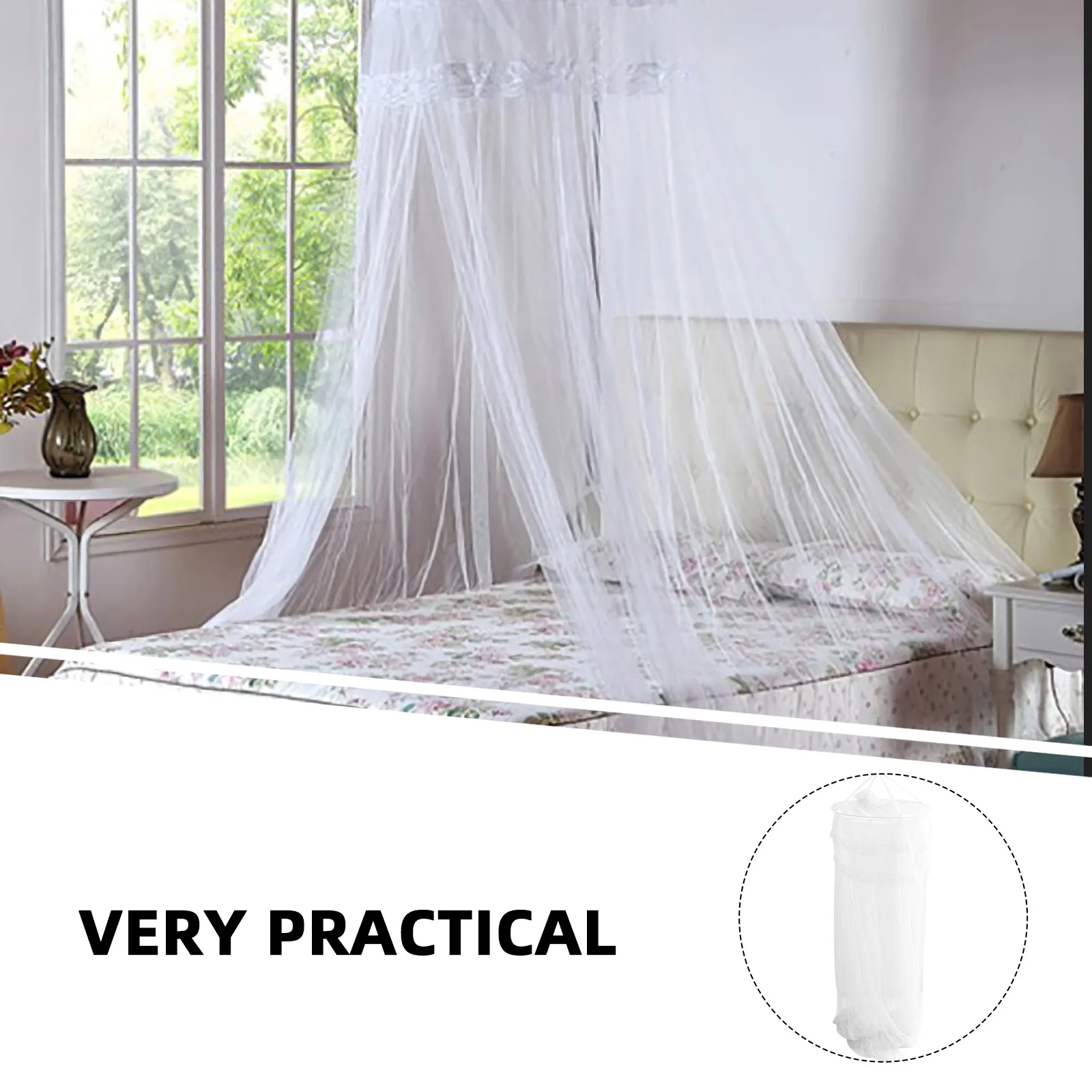 

Single Door Bed Hanging Dome Net Premium Yarn Iron Wire Mosquito Repellent Bedroom Bed Canopy Breathable Hanging Net