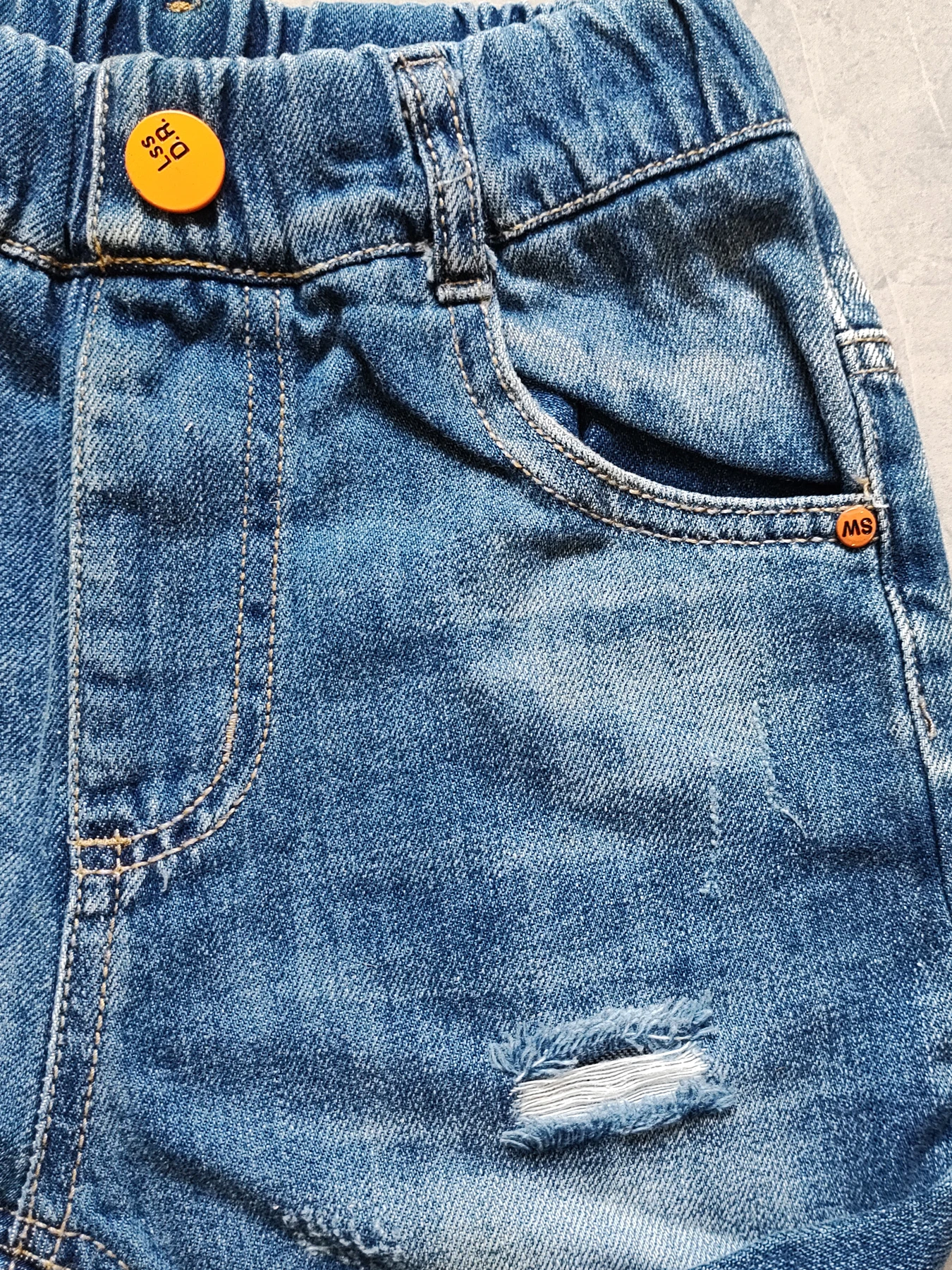 5083 elastic waist ripped  summer boys shorts kids jeans children shorts 70% length hole soft denim