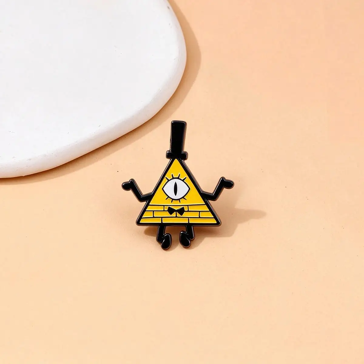 Animation Yellow Triangle Demon Bill Cipher Enamel Brooch Backpack Lapel Metal Badge Cosplay Clothing Accessories Jewelry Gifts