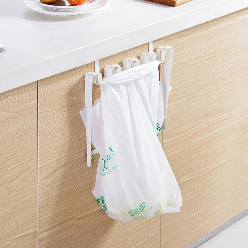 1pc Foldable Sturdy Iron Over Cabinet Door Garbage Bag Organizer Rack Kitchen Metal Trash Bag Holder Hanger Shelf