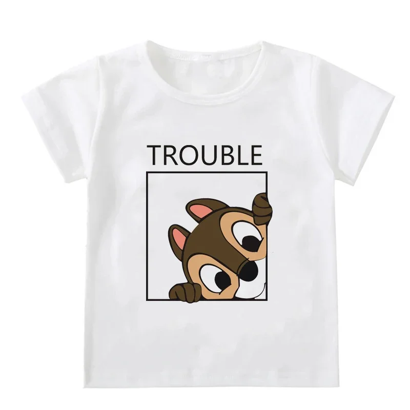 Chip and Dale Disney Summer Children T Shirt Cute Twins Cartoon Print Cotton T-shirt Boy Girl Kid Clothing Funny Baby Top Tee