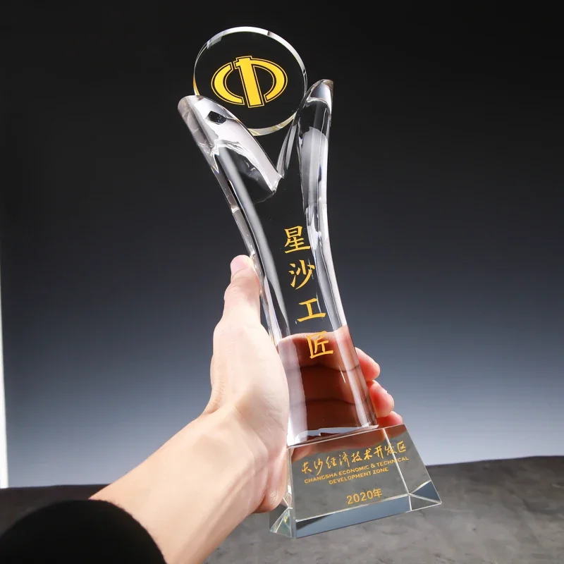 

Customized Cylindrical Crystal Trophy Excellent Employee Annual Meeting Celebration Souvenir Excellent Award High-end Medal, 1Pc