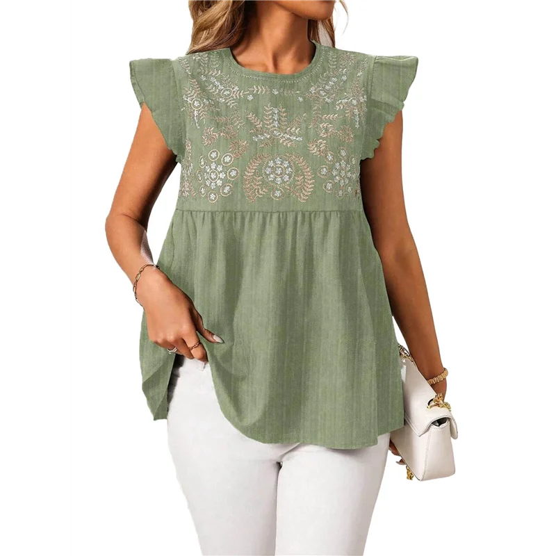 

Women's Ruffle Sleeve Peplum Blouses Dressy Casual Boho Printed Flowy Shirt Tops