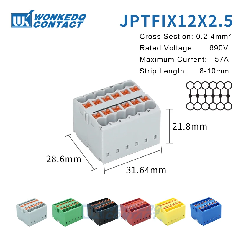 Verteilerblock PTFIX 2,5 mm2 2/4/6/7/12/13/18/19 Anschluss Push-in Electric Power Terminal Block Connector Mount on DIN Rail