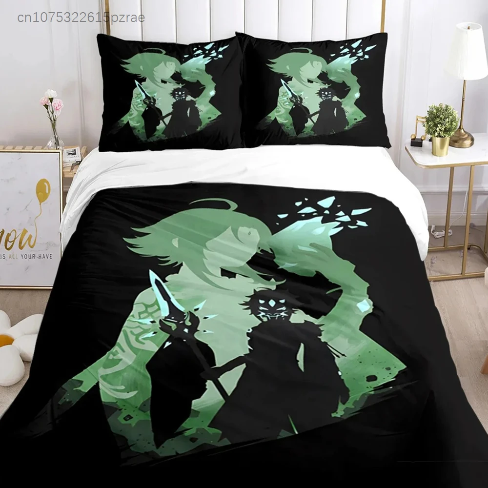 Genshin Impact Bettwäsche-Set für Schlafzimmer, weiche, moderne Bettdecken, bequeme Kinder-Bettdecke, Bettbezug und Kissenbezug