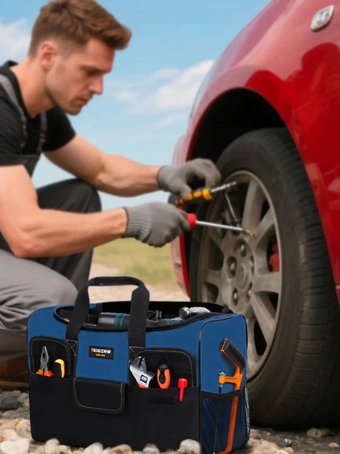 Sac à outils de 17 pouces, grand sac à outils avec 6 poches extérieures, sac à outils pour électricien, pour les amateurs de bricolage et les artisans