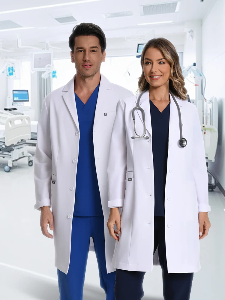 

Медицинский халат KUNGFU SCRUBS, белый, немнущийся, для врачей и медсестер, больничная форма, рабочая одежда для клиник.