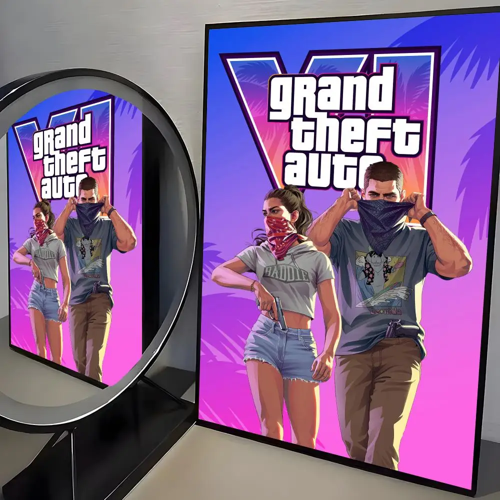Heißes Spiel G-Gta 6 Poster Rahmenloses Poster Selbstklebende Kunst Wasserdichter Papieraufkleber Kaffeehaus Bar Zimmer Wanddekoration – Detail 17