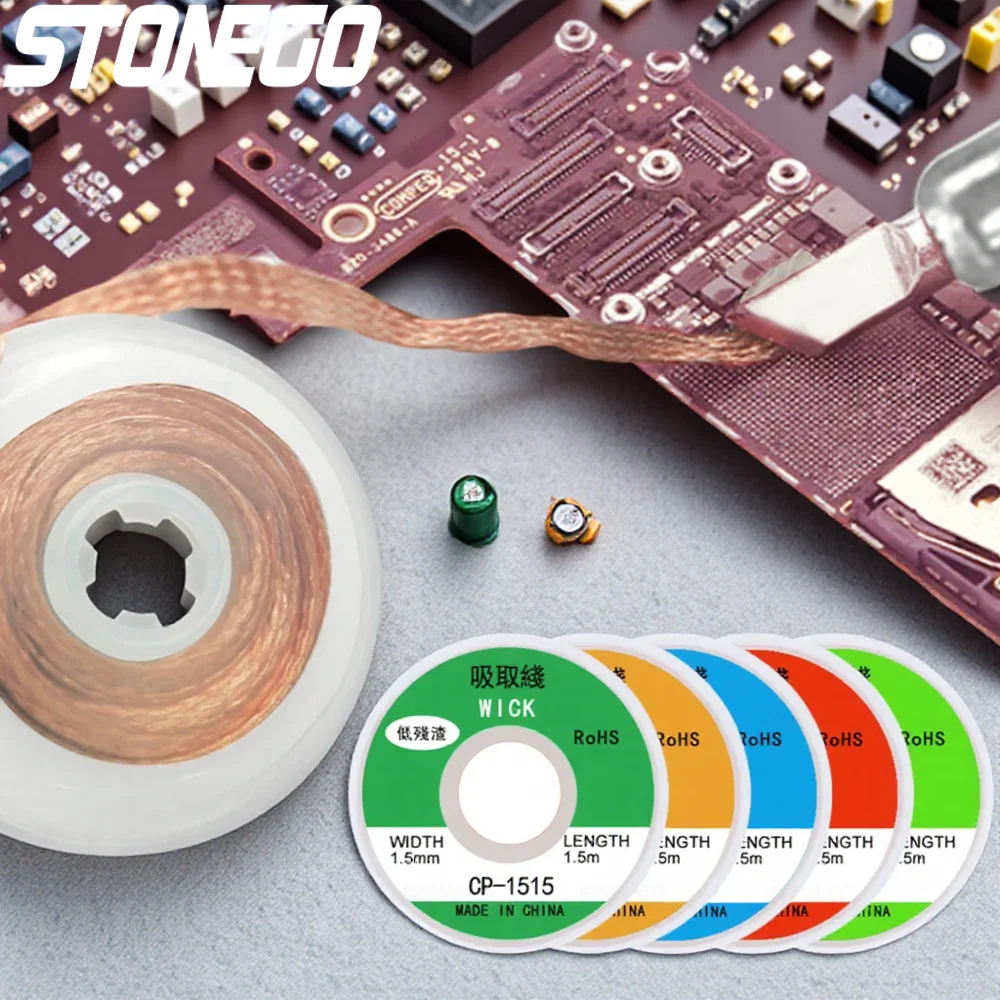 

STONEGO Desoldering Braid Solder Remover Wick Wire Lead Cord Flux Repair 1.5mm 2mm 2.5mm 3mm 3.5mm Width 1.5M Length