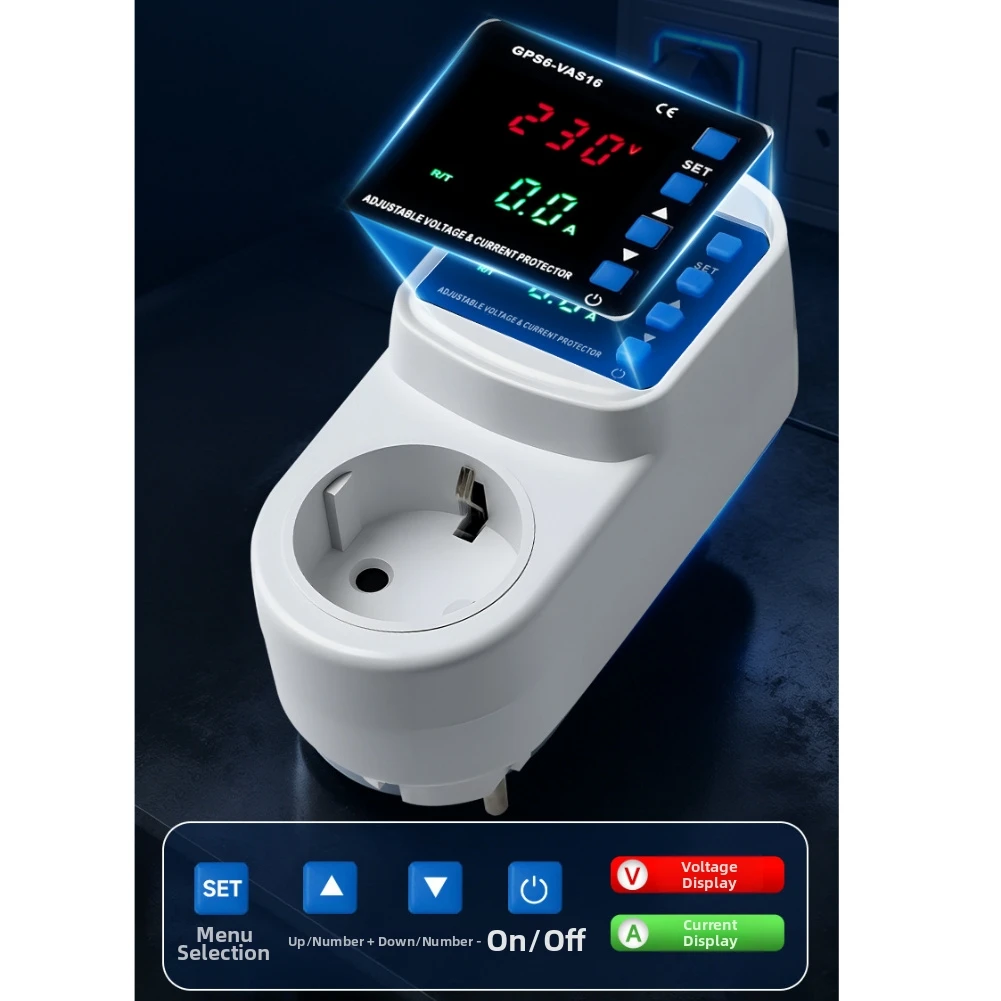 220V Adjustable Digital Socket with Over Under Voltage Protection Power Restoration and Based Measurement Algorithm