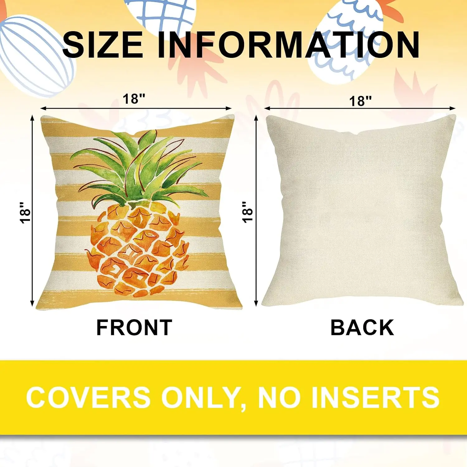 4 Piece Throw Pillow Covers Set Summer Tropical Beach Decor Pineapple Aloha Cushion Polyester Home Accent Pillows