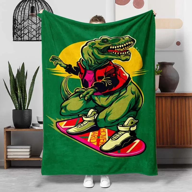

pc Cartoon Dinosaur Skateboard Flannel Blanket Lightweight Soft Throw with Vibrant Digital Print AllSeason Cozy Gift for Family