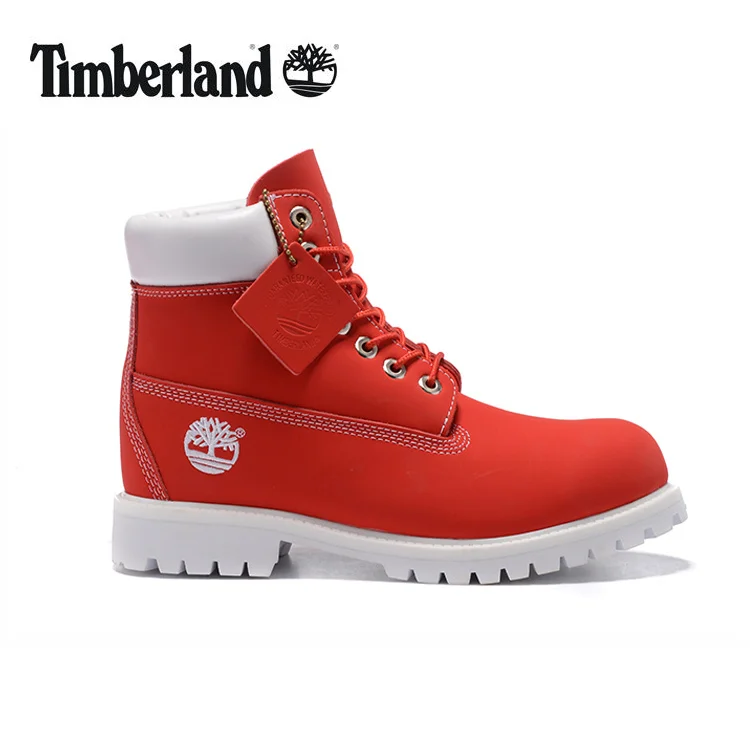 New TIMBERLAND Men Women Classic 10061 Red Embroidery Martin Boots Men's Fashion High Top Solid Color Leather Ankle Shoes