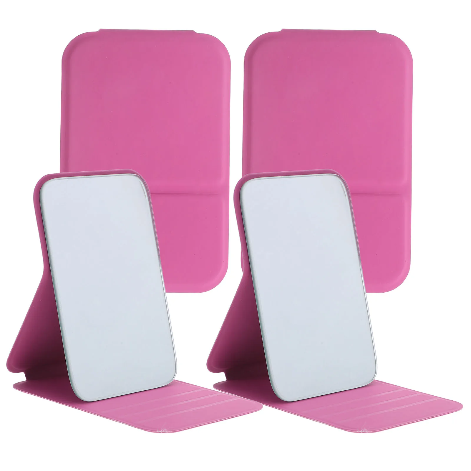 

4Pcs Tabletop Vanity Mirror Portable Compact Makeup Mirror for Desk Travel Dorm Hd Reflection Folding Design PU Frame Light