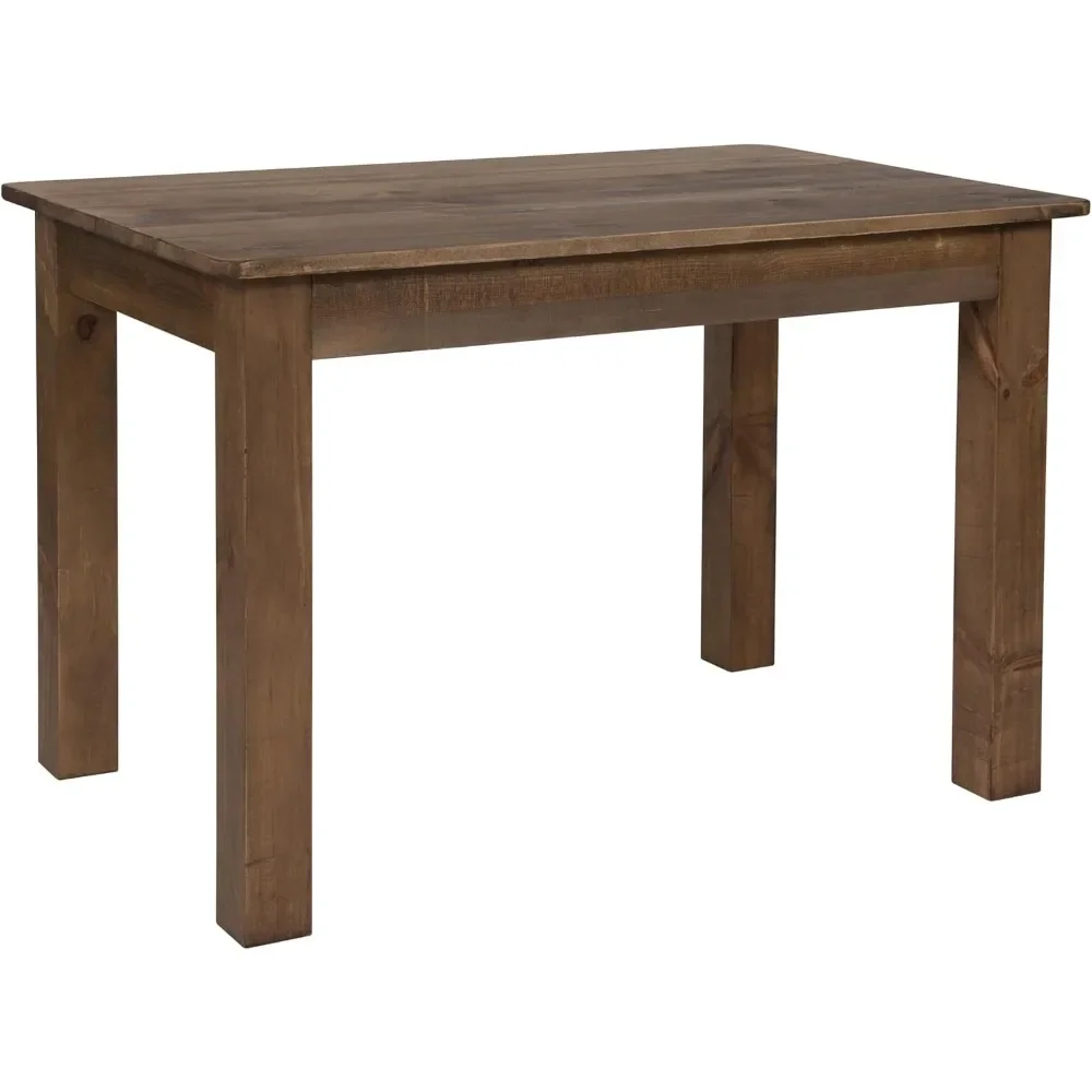 Table à manger en bois massif marron rustique, table de cuisine avec pieds carrés, table à manger de ferme, 46 po x 30 po, sièges 4, finition rustique