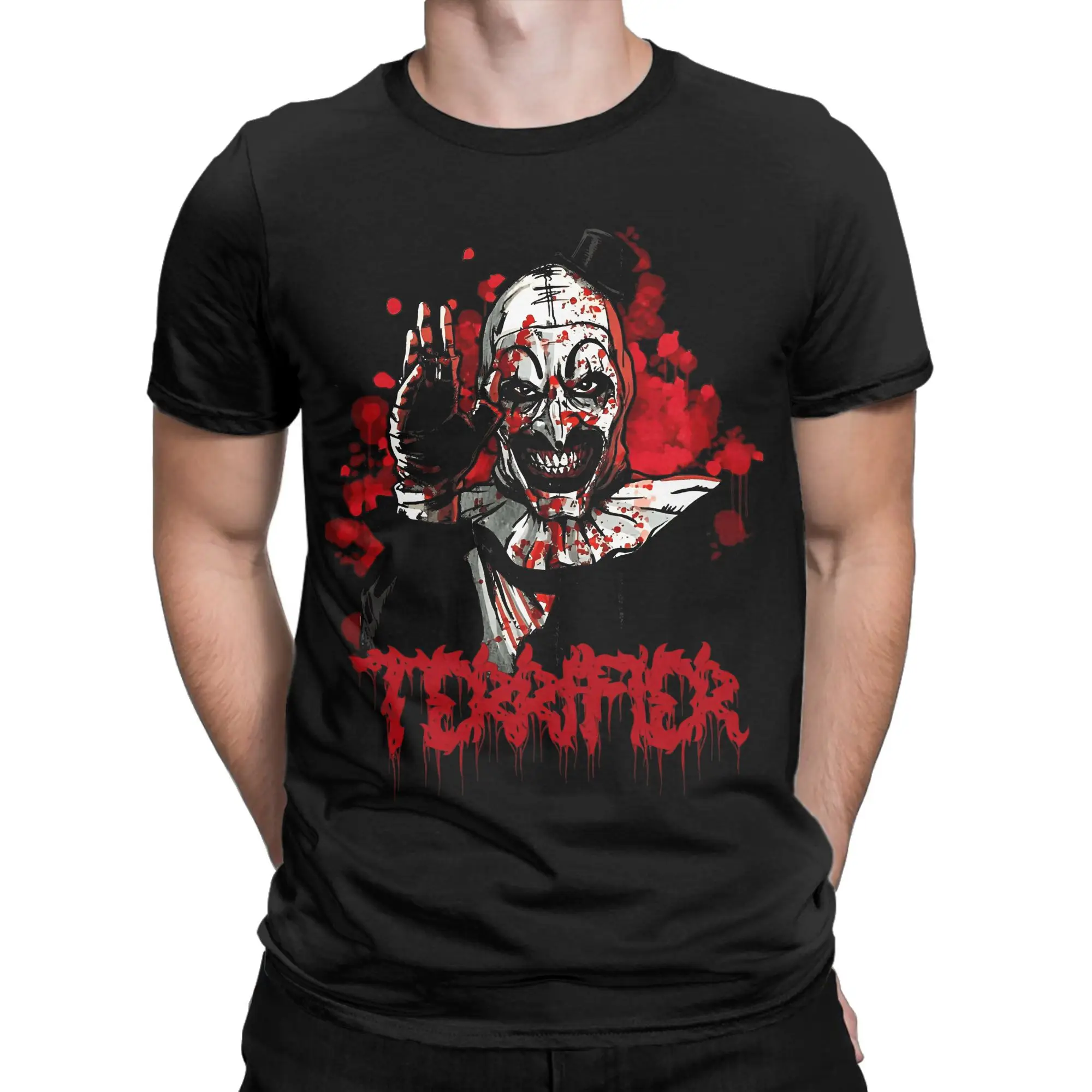 

Хлопковая футболка серии Terrifier для мужчин, летние эстетические футболки с круглым вырезом, футболка в стиле Харадзюку, повседневная одежда большого размера