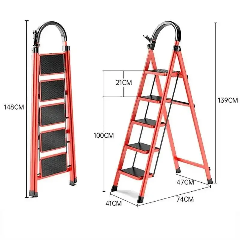 Indoor Non-slip Home Step Ladders Folding Ladder Multi-functional Thickened Steel Pipe Shrinking Step Stools Climbing Stairs H