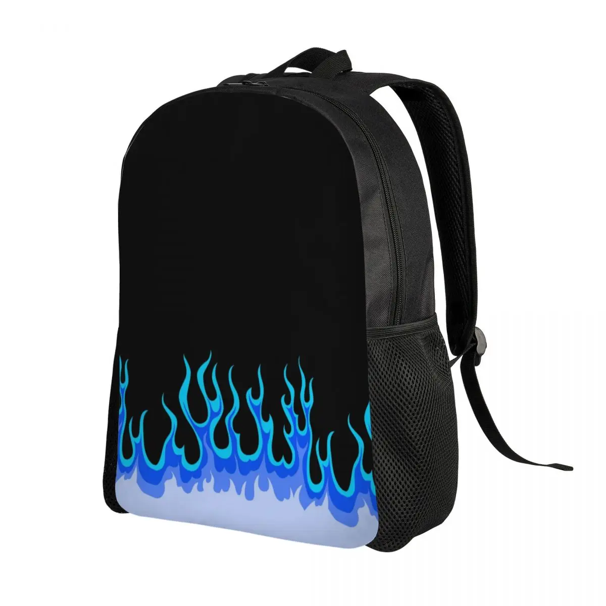 Custom Blue Hot Fire Racing Flames Laptop Backpack Women Men Basic Bookbag for College School Student Bags