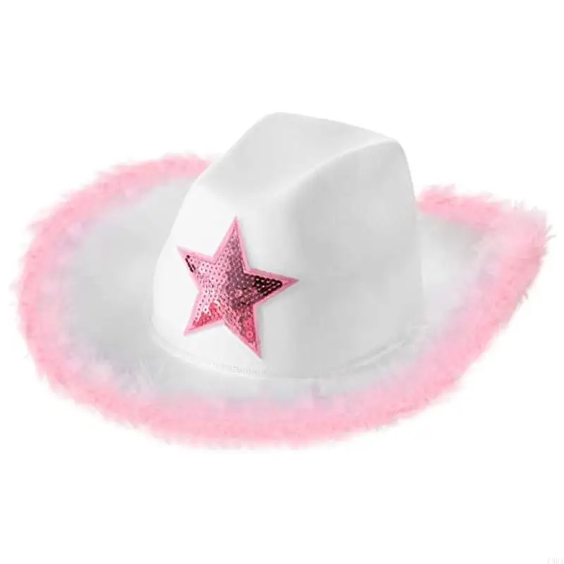 

P88A Pink Cowgirl Hat Star Women Birthday Party Hats Cowboy Hats Party Props