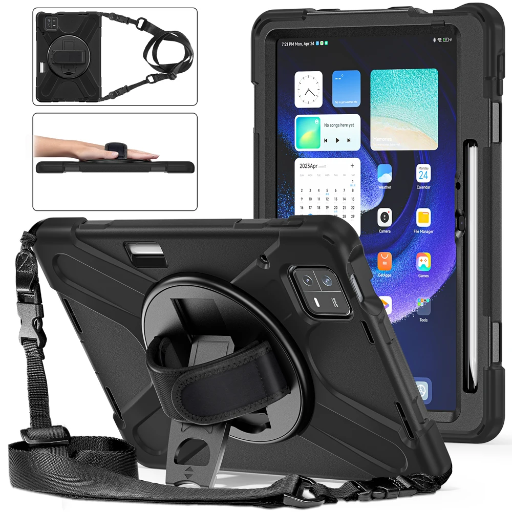 

For Xiaomi Pad 6 Case Xiaomi Mi Pad 6 Pro 11" 2023 Tablet Funda Heavy Duty Rugged Kids Cover with Kickstand Hand Shoulder Strap