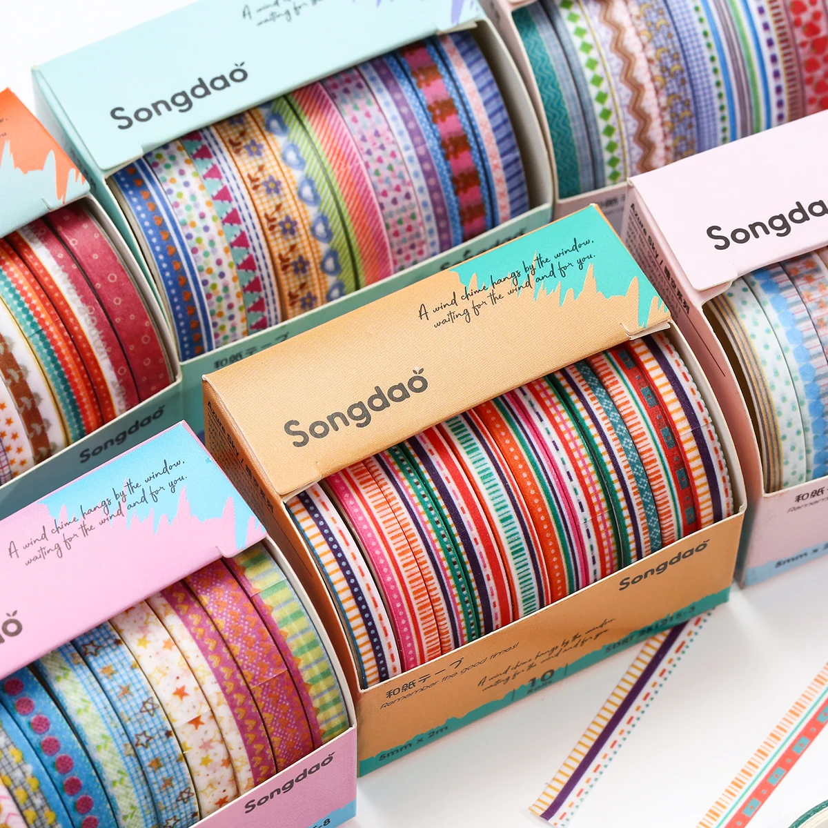 10 Rolls Retro Striped Washi Tape Set Handmade Scrapbooking Supplies Masking Decorative Tape DIY Journal Materials for Students