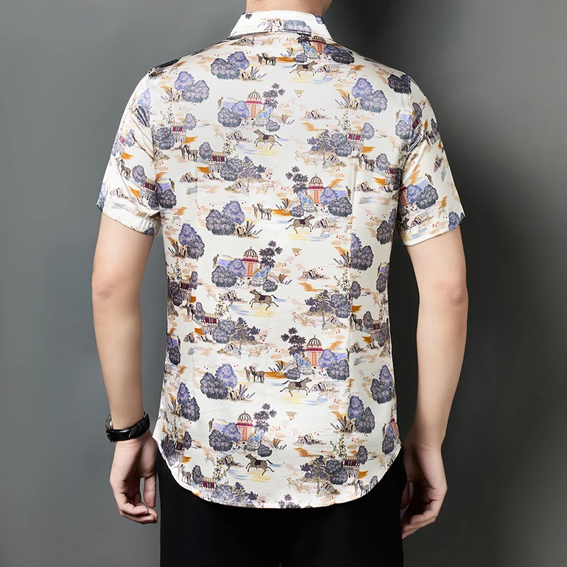 Silk 90% Blend Premium Shirts For Men Short Sleeve Skin-Friendly Summer Coolness Breathable High Quality Print Camisas De Hombre