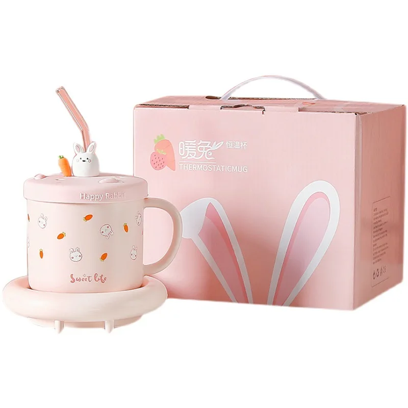 55℃ Rabbit Coffee Mug Heating Pad Cup Warmer Constant Temperature Coaster Electric Mug Mat Milk Tea Water Heater Gift Set