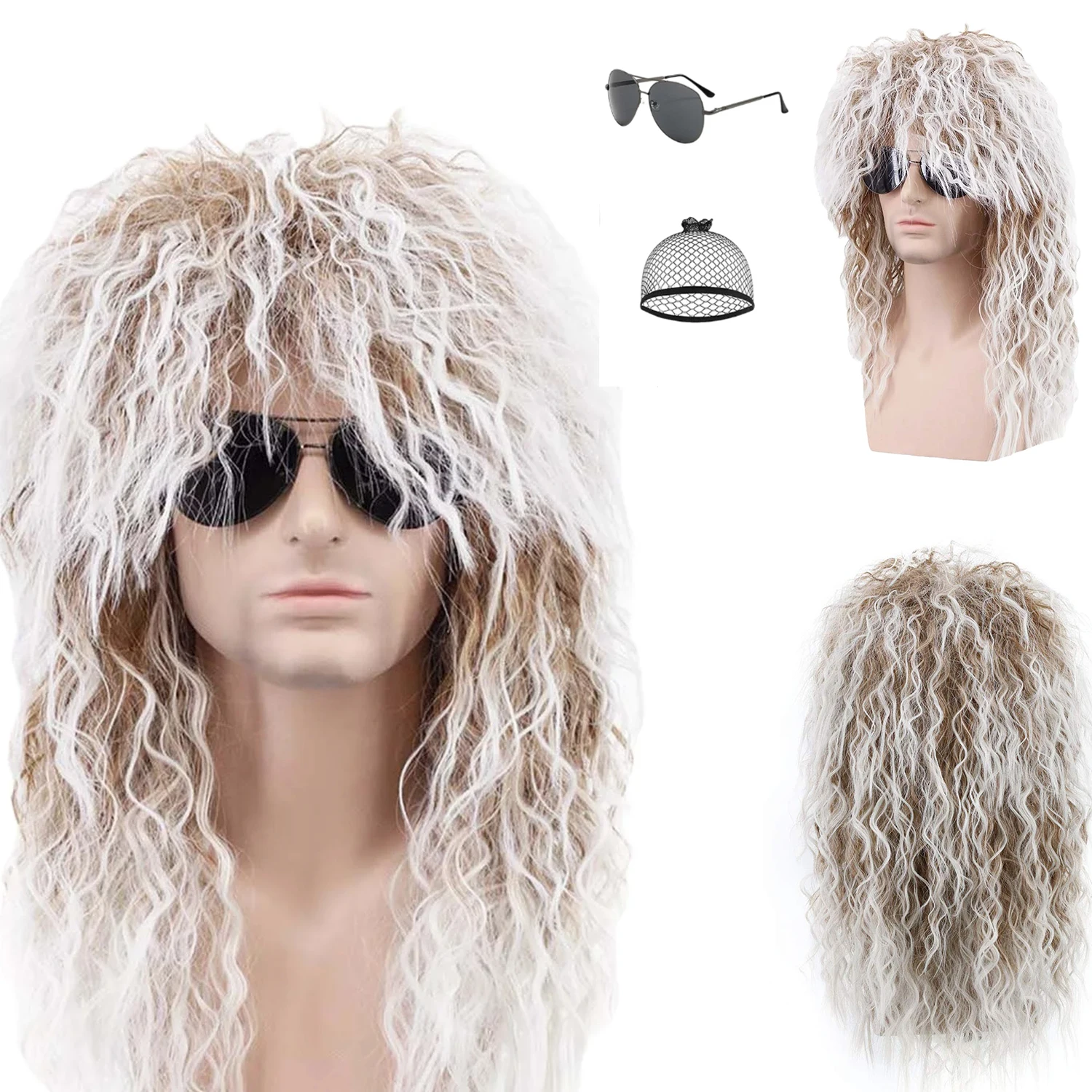 

Синтетический мужской и женский длинный вьющийся парик 70-х 80-х годов Рокер Шеклет Вечеринка Забавный парик Костюм Косплей Ежедневно Хэллоуин Рождественский парик