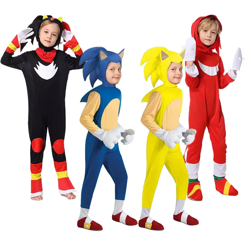 سونيكس الكرتون بذلة ارتداءها الاطفال تأثيري تمويه القنفذ تأثيري حلي أنيمي بنين بنات قفازات بيضاء هدية الهالوين