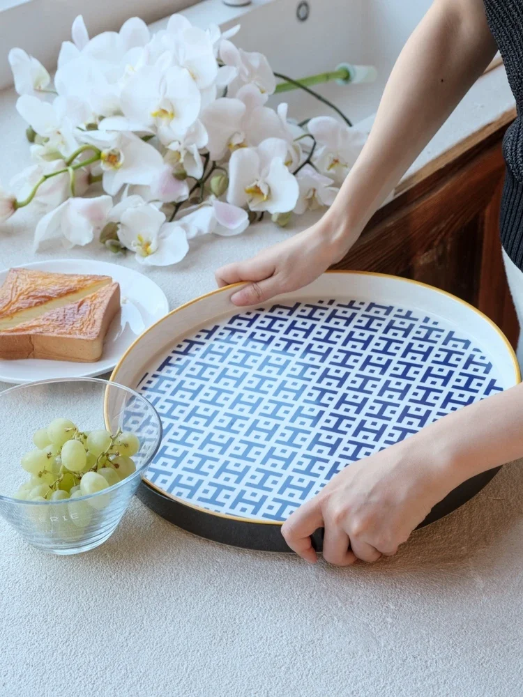 Color porcelain solid wood calfskin tray removable side table coffee table