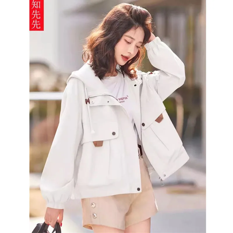 Pink Short Jacket For Women\'s Spring Autumn 2024 New Fashion Loose Casual Versatile Hooded Work Jacket Top With Lining Outwear