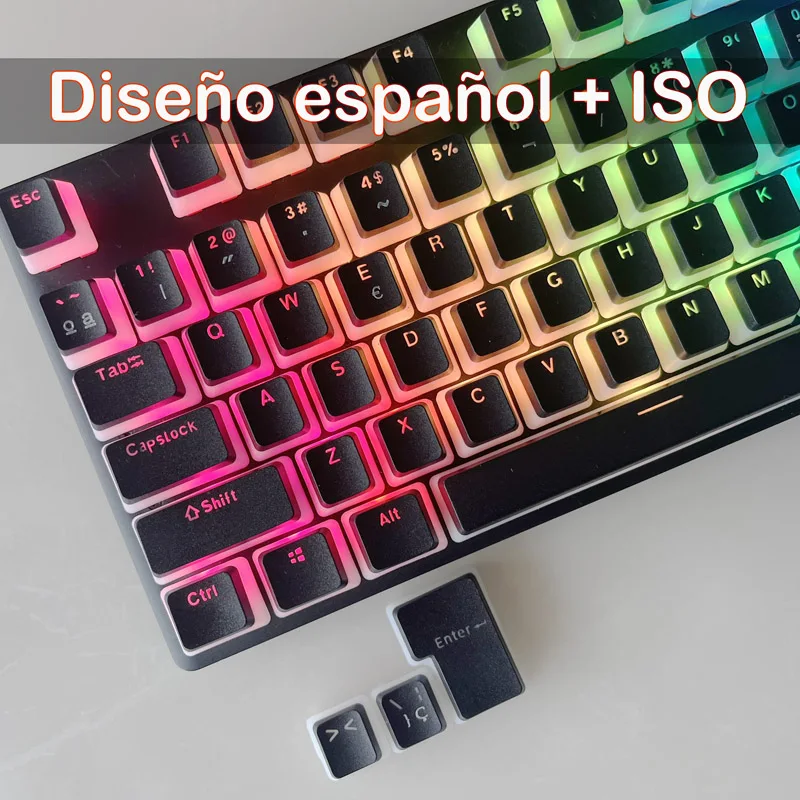 Pudding keycap EN&Spanish layout 104 key PBT key cap ISO dual color semi transparent keycaps