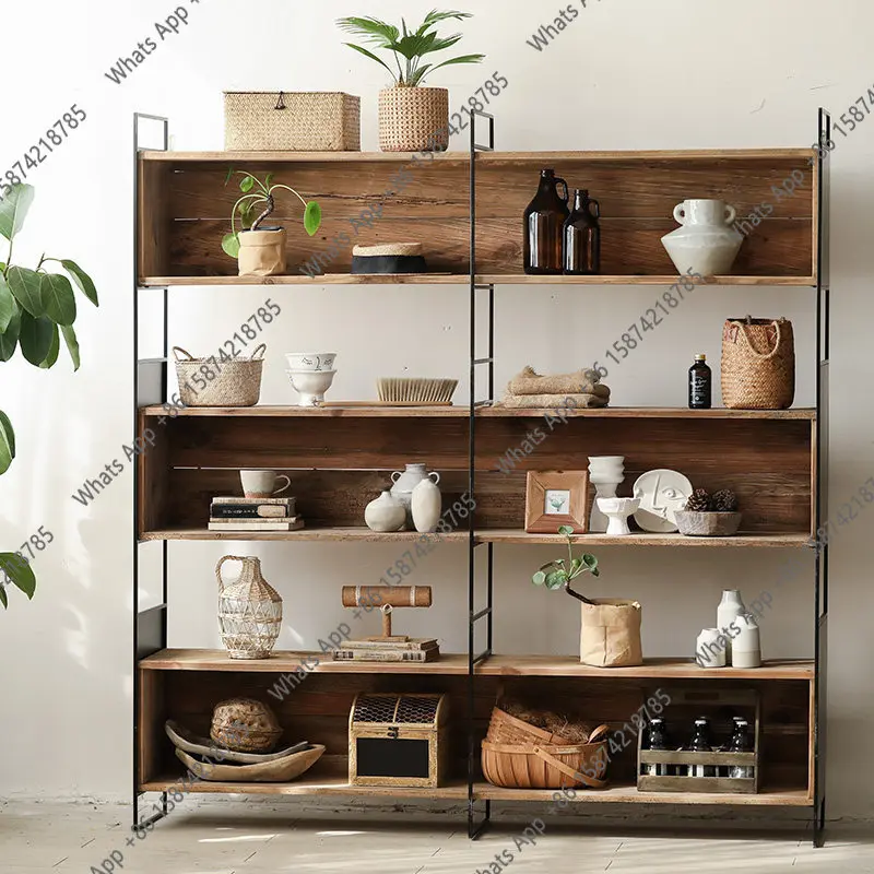 

Винтажный кованый стеллаж для хранения, трехсекционный книжный шкаф из сосны, кованый настенный витринный шкаф из массива дерева