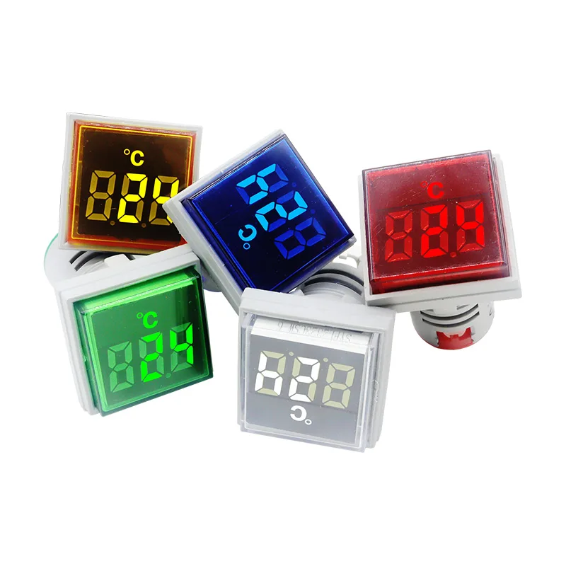 LED Digital Display Square Mini AC Temperature Indicator Light with 1m Sensor -20℃~+120℃