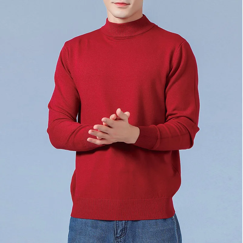 Autumn Winter New Men's Half High Neck Knit Solid Color Simple Slim Fit Elastic Sweater Youth 2024 Underlay  A108