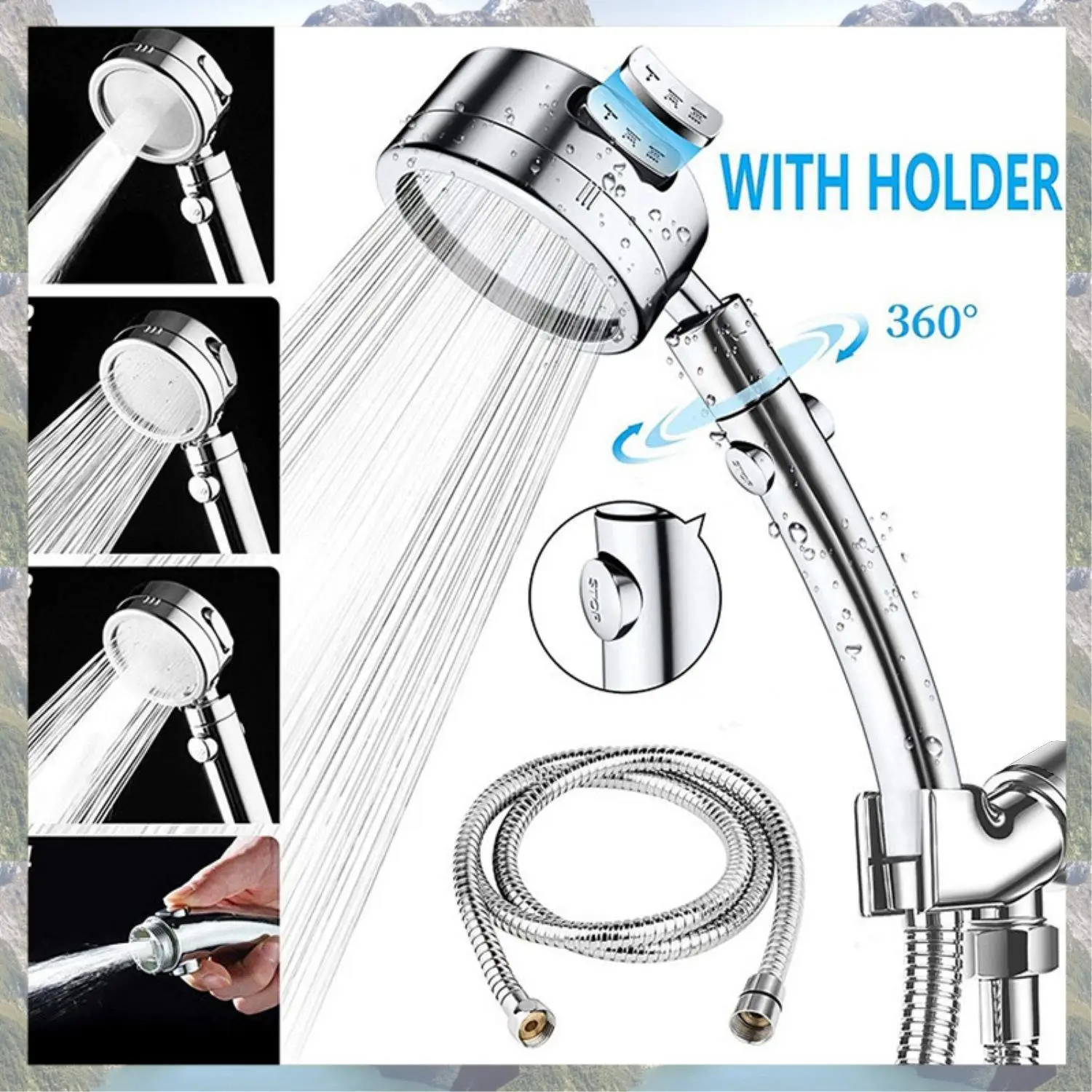 

Ручная душевая насадка Trend 2025 года с переключателем включения/выключения паузы и 3 настройками распыления Душевая насадка высокого давления с удлиненным шлангом