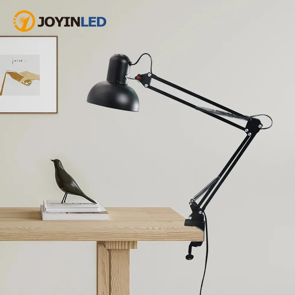 JOYINLED Home Desk Lamp Flexible Swing Arm E27 Desk Light Bracket Rotatable Table Lamp Head Clamp Mount Support for Office Study