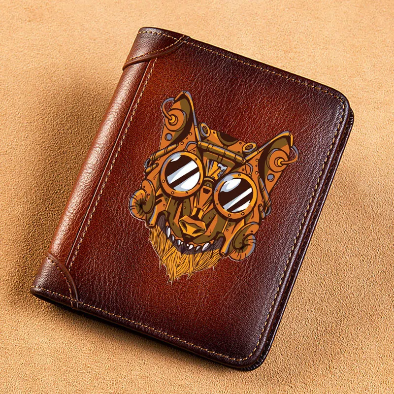 

High Quality Genuine Leather Men Wallets Steampunk Mechanical Tiger Head Cover Short Card Holder Purse Trifold Men's Wallet