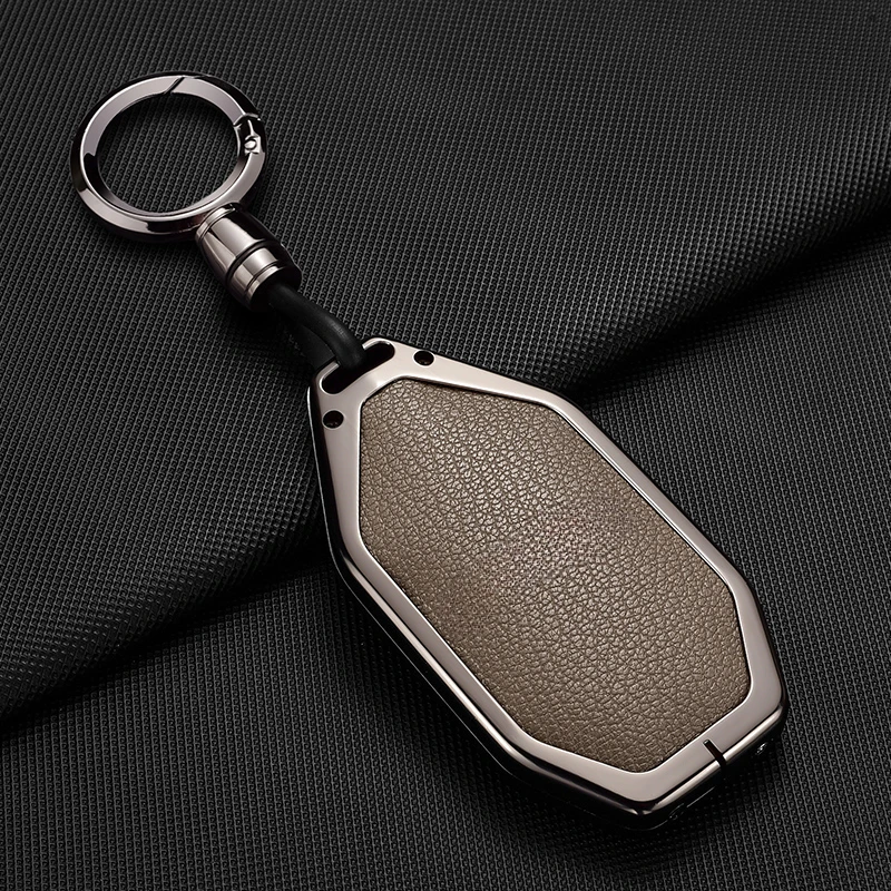 Simple Style Aluminum Alloy + Leather Car Remote Key Case Cover For BYD Leopard 5 Anti Scratch and Wear-resistant